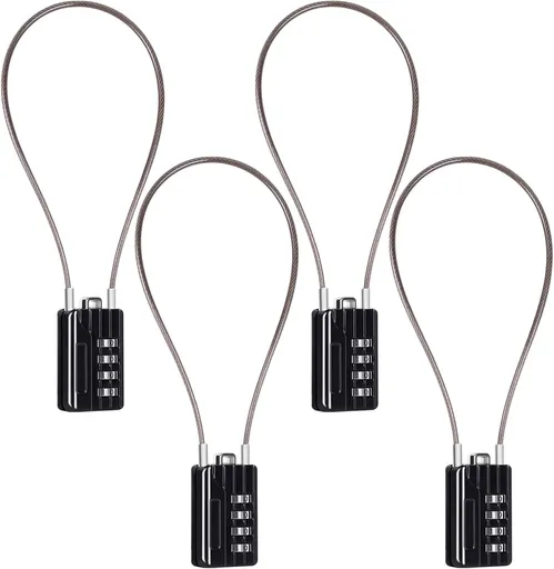 4 Pcs Resettable Combination Padlock, 1-3/16" Width Body with 32cm Extrem Long Cable, 4 Digit Combo Cable Lock for Suitcase, Travel Bag, Gym Lockers, Filing Cabinets,Pack of 4 Black