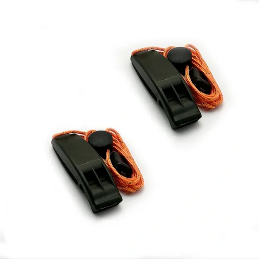 2pcs PP Material Dual-Chamber Emergency Whistle with Lanyard for Safety Camping, Hiking, Mountaineering, Hunting, Survival and Rescue Signaling Black