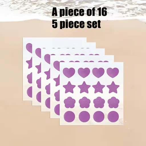 5Sets Purple Clear UV Stickers for Sunscreen, Sunscreen Stickers Reapply Reminder,4 Styles UV Detection Sticker suitable for Outdoor, Beach, Swimming, Parties
