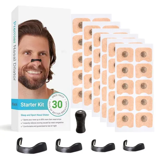 Square Magnetic Nose Clip Set - Anti-Snoring Nasal Strips - Breathing Aid for Sleep and Exercise - Black