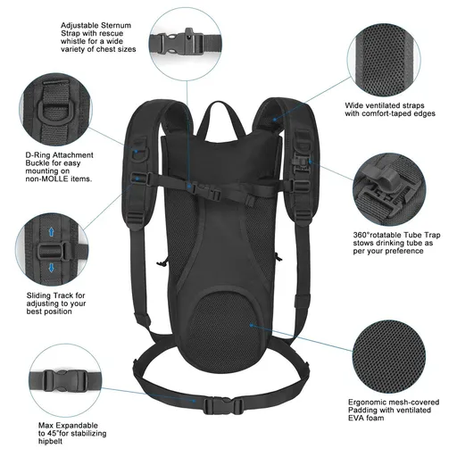 Tactical Hydration Pack Backpack 900D with 3L Bladder for Hiking, Biking, Running, Walking and Climbing-Outdoor Sports Hiking