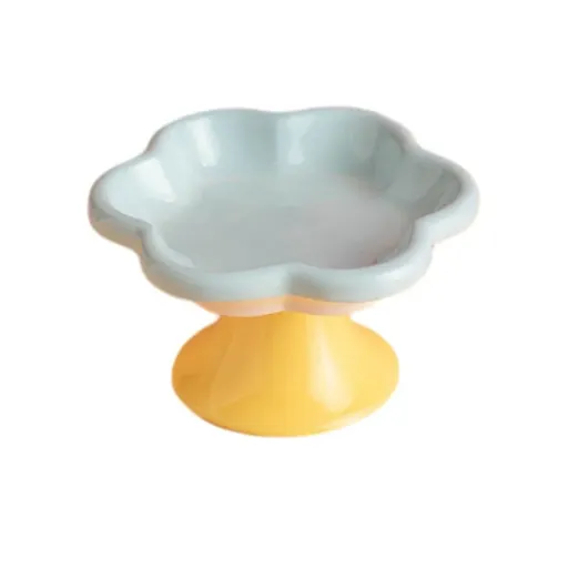 Flower Ceramic Cat Bowl Pet Food Bowl Snack Tray for Cats and Small Pets Feeding - Blue