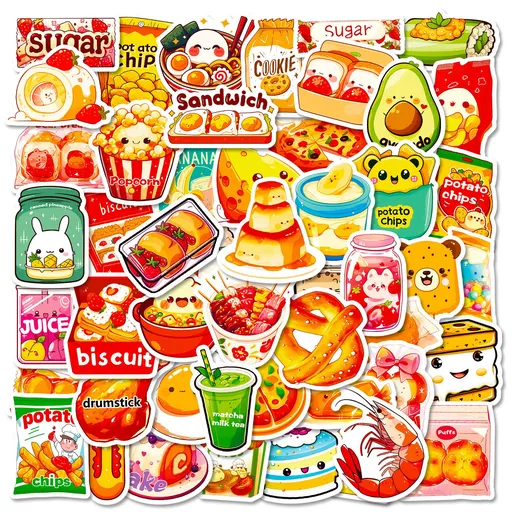 Food Stickers for Kids Cute Food Stickers for Water Bottles Stickers for Adults Teens Laptop Stickers Waterproof Fast Food 50Pcs
