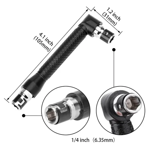 Double-Headed L-Shaped Socket 1/4 Inch Hex Socket Wrench 90 Degree Right Angle Screwdriver Adapter with 10Pcs Bits Tool