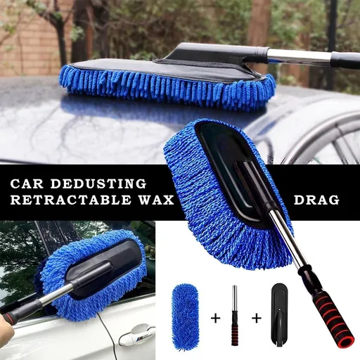 Multi-Purpose Cleaning Brush with Retractable Handle for Car, Truck, RV, Motorcycle, and Home Use | Microfiber Scratch-Free Detail Brush with Telescoping Pole | Reusable Duster | 29.5 Inch Extended
