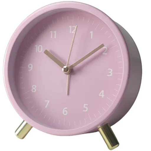 Small Silent Alarm Clock with Night Light and Backlight, Pink, Metal Design for Bedroom Office Living Room