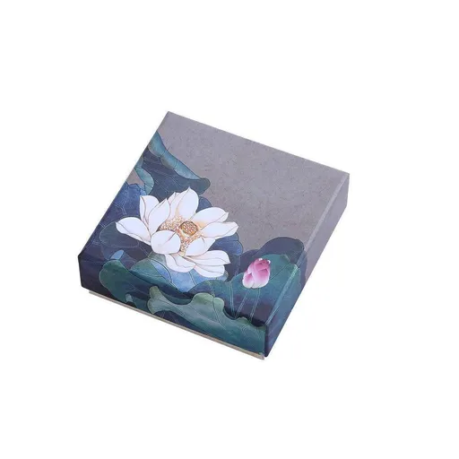 50pcs Blue Vintage Lotus Jewelry Box Paper Packaging Gift Boxes for Jewelry - 12*12*4cm(Box)