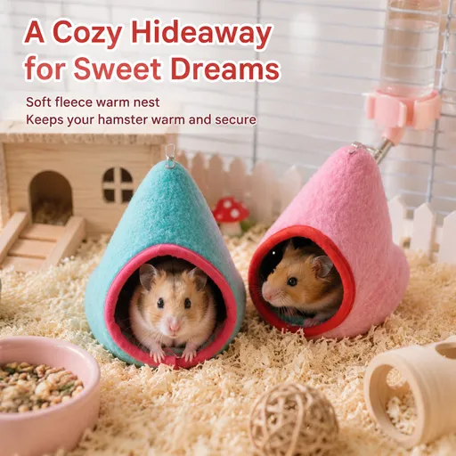 2-Pack (Pink+Blue) Hanging Hamster Cozy Nest Warm Fleece Bed for Winter Small Pet Sleep Hideaway