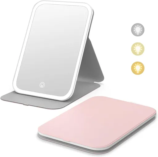360° Rotating LED Makeup Mirror Rechargeable Travel Vanity Mirror with Mirror for Desk Lighted Compact Travel Mirror with
