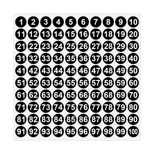Round Number Stickers, self adhesive labels numbered 1 to 100 for mailboxes scrapbooks and crafts, Black, 1 inch