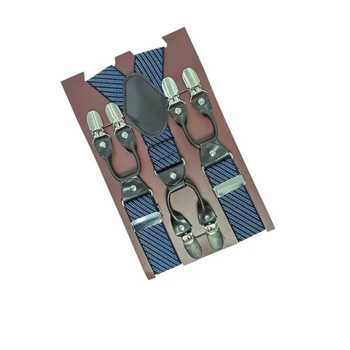 European Fan 6 Clip Men Suspenders Polyester Adjustable Twill: navy blue