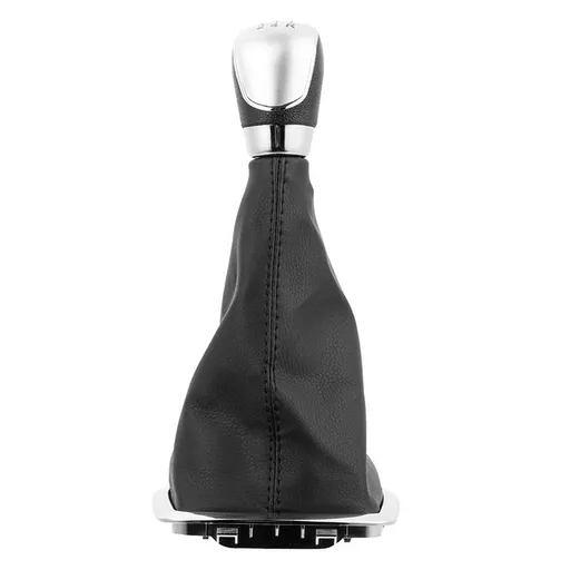 Manual Car 5 Speed Handle Leather Gear Shift Knob Lever Gaiter with Boot Cover Case (Silver-6Speed-Big)