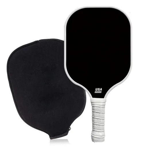 Black Fiberglass Pickleball Paddle Set with Black Neoprene Protective Cover - Lightweight Outdoor Sports Racket for Beginners & Pros