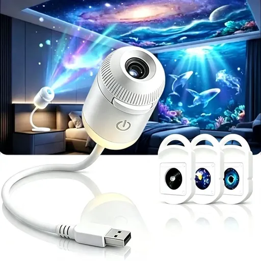 XiaoXiong New Hd Smart Dynamic 5d Holographic Night Light Projector, Plug and Play Hd Star Projector, 360° Adjustable Hd Galaxy and Ocean Projector for Bedroom Ceiling