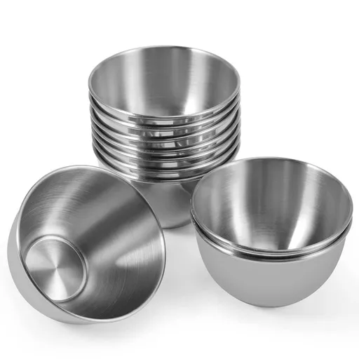 10 Pcs Stainless Steel Sauce Dishes 5oz/150ml Round Seasoning Bowls Sushi Dipping Bowls Silver Small Mini Condiment Cups Metal Ingredient Bowls for Prep Appetizer Plates Set for Kitchen