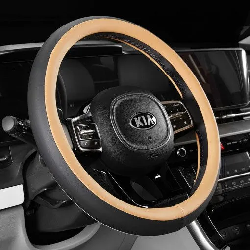 Steering Wheel Cover Artificial Leather 38cm Car Black with camel