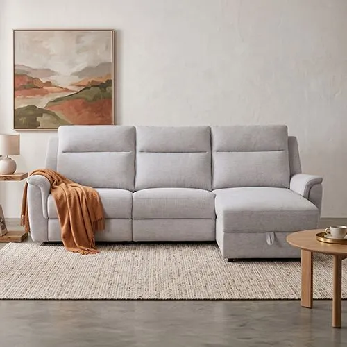 Fabric Electric Recliner Grey Chaise Sofa with Storage