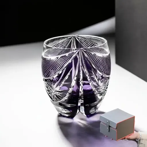 Artisan Craftsmanship Moonlight Kiriko Glass, Purple Crystal Hand-blown, Edo Pattern High Aesthetic Light Luxury, Whiskey & Spirits Glass, 280ML Cold Drink