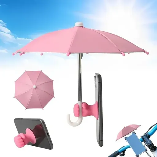 Mini Phone Umbrella with Suction Cup, UV and Rain Shield for Smartphones and Small Tablets for Outdoor Travel, Pink