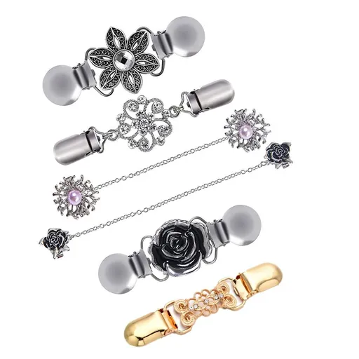 Brooch Clip,6pcs Chain Clip Cardigan Clip Sweater Clip Alloy Flower Cloak Clip Dresses Shirt Brooch Collar Chain Pins For Women
