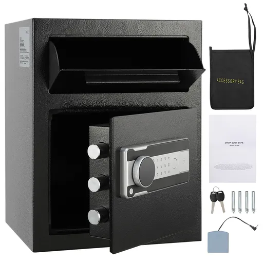 1.7 Cub Depository Safe with Drop Slot Electronic Code Lock 17.71 x 13.77 x 13.77 Black