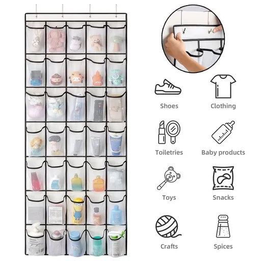 28 Pockets Over the Door Shoe Organzier, Hanging Shoe Rack for Door Large Capacity Shoe Organizer Holder with 4 Metal Hooks (28 Pockets)