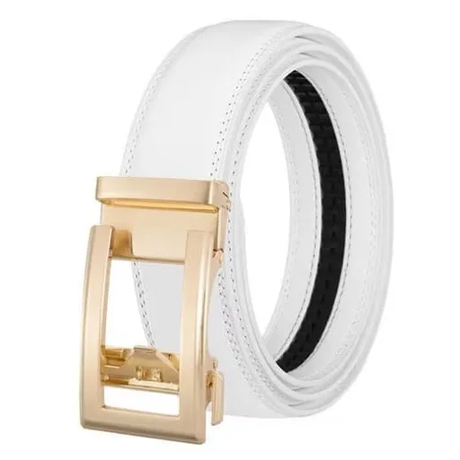 Unisex Leather Belt with Adjustable Buckle, 125 cm, White