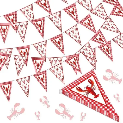 5 Piece Red and White Paper Bunting Garland Set for Indoor and Outdoor Decoration, 15 m