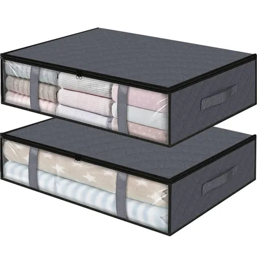 2-Pack Foldable Storage Boxes for Clothes and Blankets, Under-Bed Drawers, Multifunctional Spacious, Gray