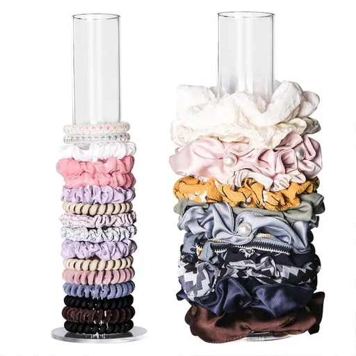 2 Pcs Acrylic Scrunchie Holder Stand 10.6 Inch Transparent Hair Tie Organizer Clear Headband Holder Hair Accessories Organizer
