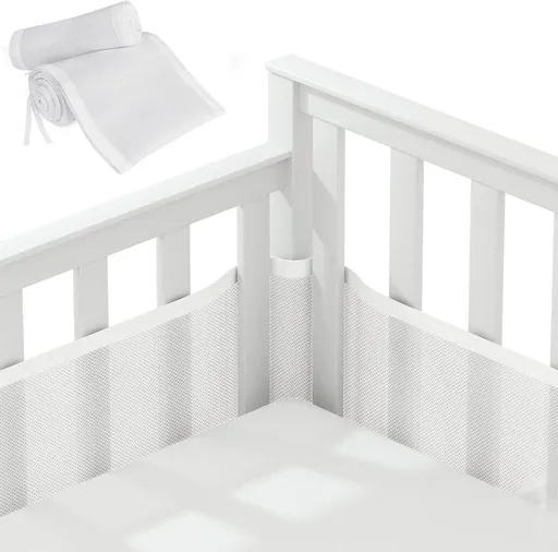 Baby Crib Bumper Set - Set of 2 - Bed Bumper - Bed Side Protectors - Anti-Bump Edge - Breathable Mesh - Baby Safety - Head Protector - Crib Bumper - 320x27cm & 150x27cm - White