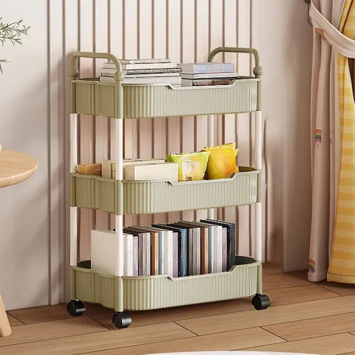 3-Tier Rolling Storage Cart with Armrests | Kitchen Organizer, Bathroom Toiletries Cart, or Living Room Snack Stand | Plastic Utility Cart with Wheels for Home, Office, or Dorm