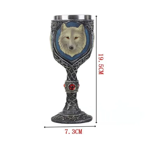 Resin Wolf Head Emblem Wine Goblet 2 PCS, Gothic Carved Resin Cup, Stainless Steel Inner Liner, Table Decor for Christmas & Halloween Gathering