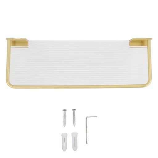 Floating Shelf Space Aluminum Acrylic Wall Mounted Decorative Storage Shelf for Kitchen Bathroom Living Room Bedroom Gold