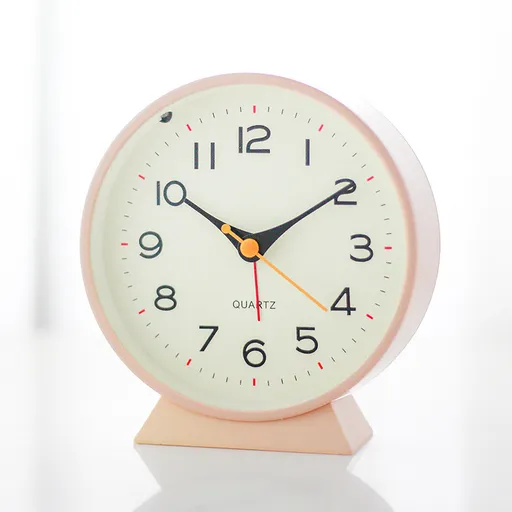 Pink Minimalist Silent Alarm Clock with Night Light - Non-Ticking Analogue Bedside & Desk Clock