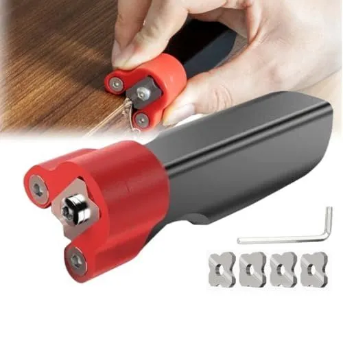 Woodworking Chamfering Tool, Manual Edge Planer Deburring Tool, Aluminum Wood Edge Trimmer for Furniture, Cabinets & DIY Projects, Portable Handheld Burr Remover for Woodworking - Black-Red - Size A