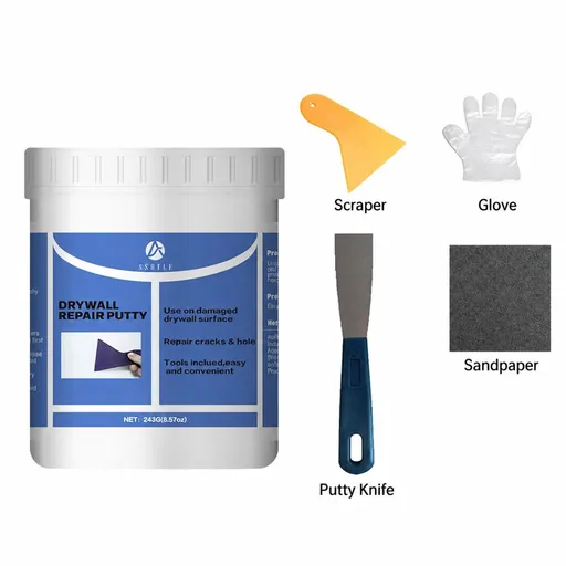 Drywall Repair Kit,Drywall Hole Patch Repair Kit,Wall Spackle Paste to Fix Wall Surface Holes and Creak Damage with White Wall Repair Putty,Scraper,Sanding Pad Fill Quick and Easy Solution - White - Size 8.57oz