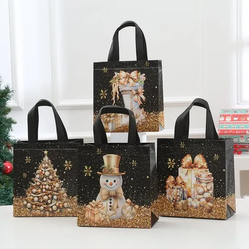 Gift Bags - Packaging Bags - Christmas Gift Bags - Foldable Laminated Waterproof Bags - Black - Candy Packaging Bags - Christmas Gift Bags - 23*22*11cm