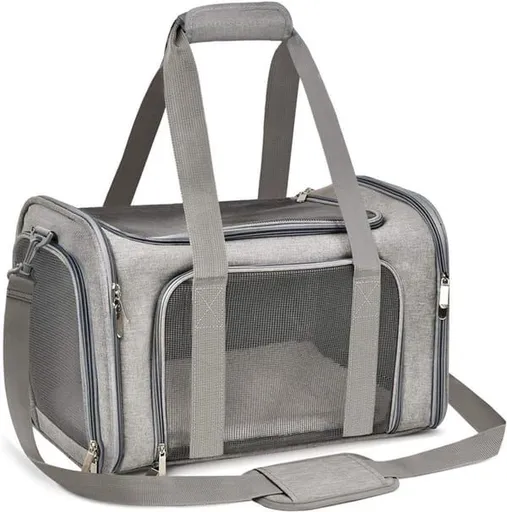 Soft‑Sided Pet Carrier Bag, Airline Approved Dog Carrier, L Size Collapsible Pet Travel Basket for Small Dogs, Cats, Puppies and Rabbits