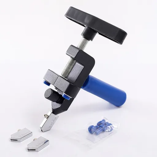 Glass Cutter, 2 in 1 Glass Cutting Tool 3 Tungsten Steel Blades, 4 Tips, Screwdriver, Ceramic Tile, Glazed Tiles Blue