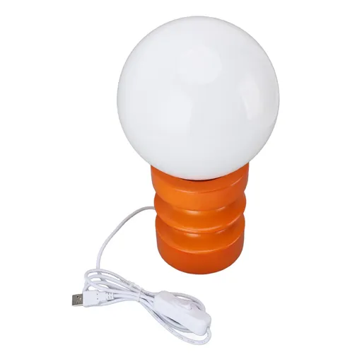 Retro Table Lamp Decorative Glass Lampshade Wooden Base USB Small Nightstand Light for Bedroom Bedside Orange