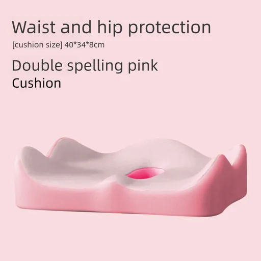 Double-tone pink Ergonomic Memory Foam Seat Cushion – Coccyx Relief for Office, Car and Long Sitting