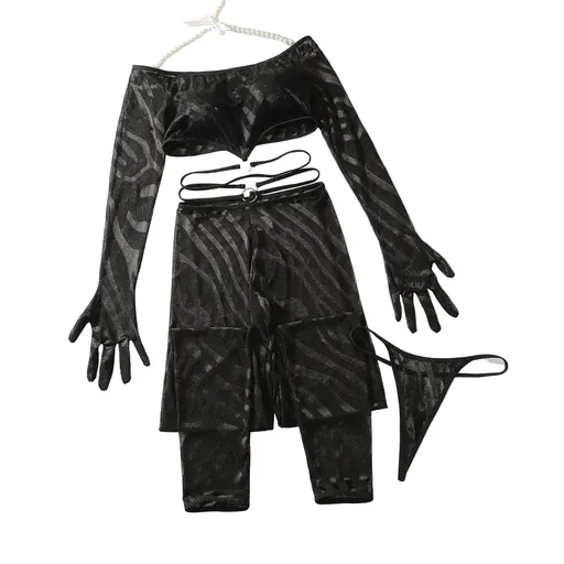 House Of Dasein Perspective Hot Girl Set Sexy Temptation Nightlife Underwear 3 Piece - Black - S