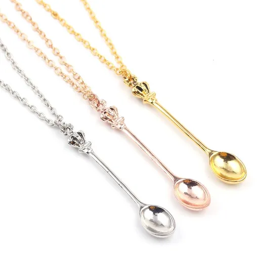 3PCS ，Spoon Necklace Teaspoon Pendant Necklace Crown Teaspoon Mini Spoon for Filling Vials with Salts, Necklace Loop Pendant