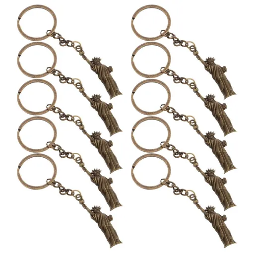 10Pcs Statue of Liberty Keychain for Decor Golden Metal Pendant Patriotic Accessory