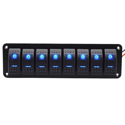Rocker Switch Panel 8 Gang Aluminum Waterproof Toggle Switch Panel, On-Off Car Boat Switch, Pre-Wired Switch Panel