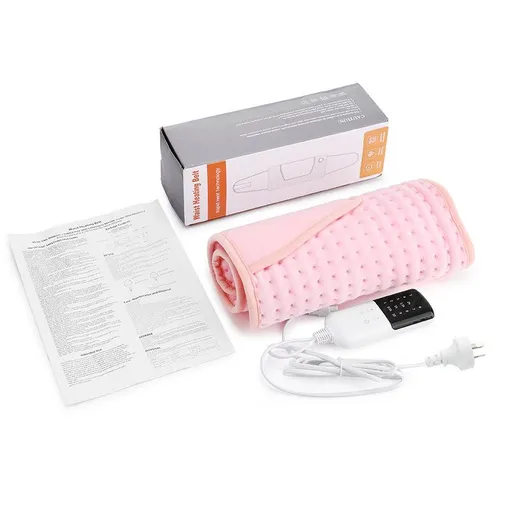 Electric Heating Waist Belt with Hand Warmer Pocket, 10 Heat Levels & 4 Timer Auto Off, Soft Plush Thermal Heating Pad for Back Abdomen Shoulder-Pink