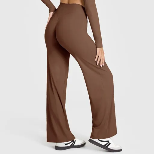 M Size Caramel High Waisted Flare Yoga Pants for Women - M-Shaped Peach Hip Lifting Wide-Leg Workout Trousers with Soft & Skin Feel Four Way Stretch Fabric, Breathable & Quick Dry