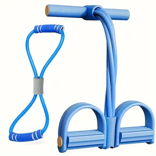 2 PCS 4-Tube Pedal Resistance Band & Figure 8 Chest Expander Blue Elastic Sit Up Pull Rope for Home Gym Yoga Pilates