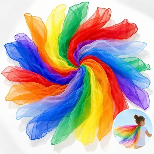 24Pcs Juggling Scarves for Kids, 23.6 X 23.6 inch Soft Play Silk Dance Scarves for Kids, Ribbon Music Movement Scarves Colorful Scarves Tricks Performance Props Accessories for Toddlers
